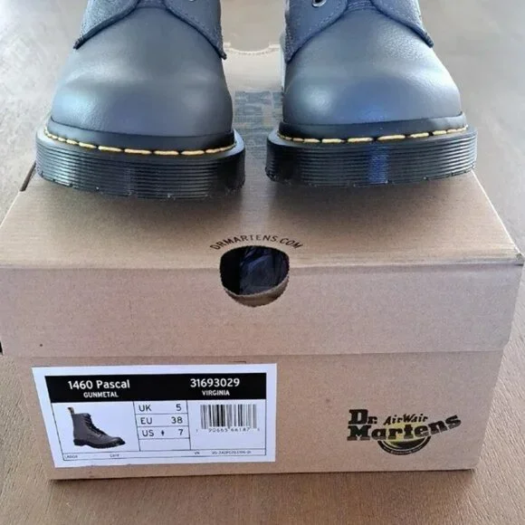 Dr. Martens 1460 Pascal Virginia Leather Lace Up Boots - Color: Gunmetal - Size: - Picture 4 of 9
